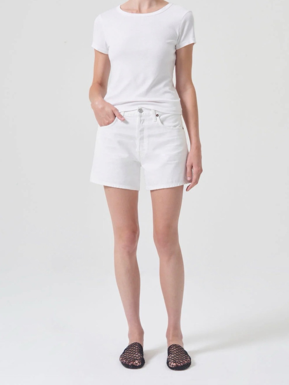 Agolde Parker Long White Denim Shorts